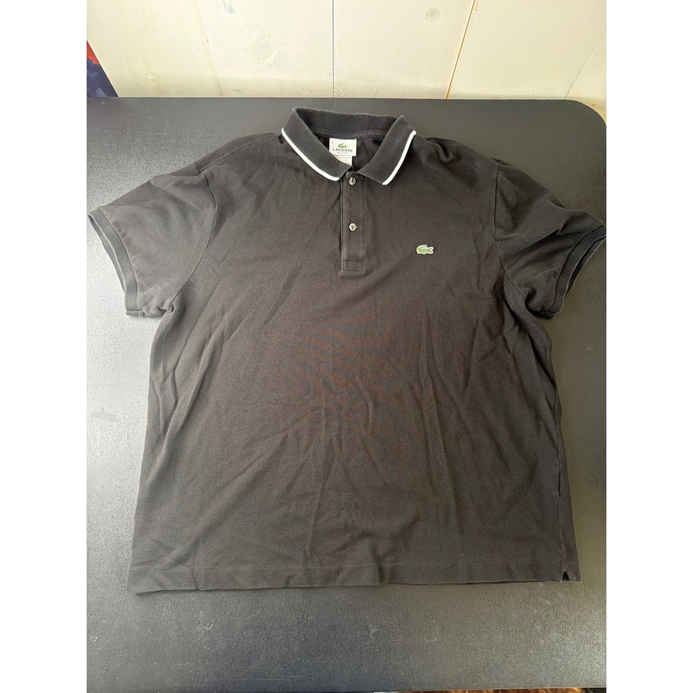 Lacoste Mens Size 7 XXL Black Cotton Pique Tipped Polo Shirt - Picture 5 of 12